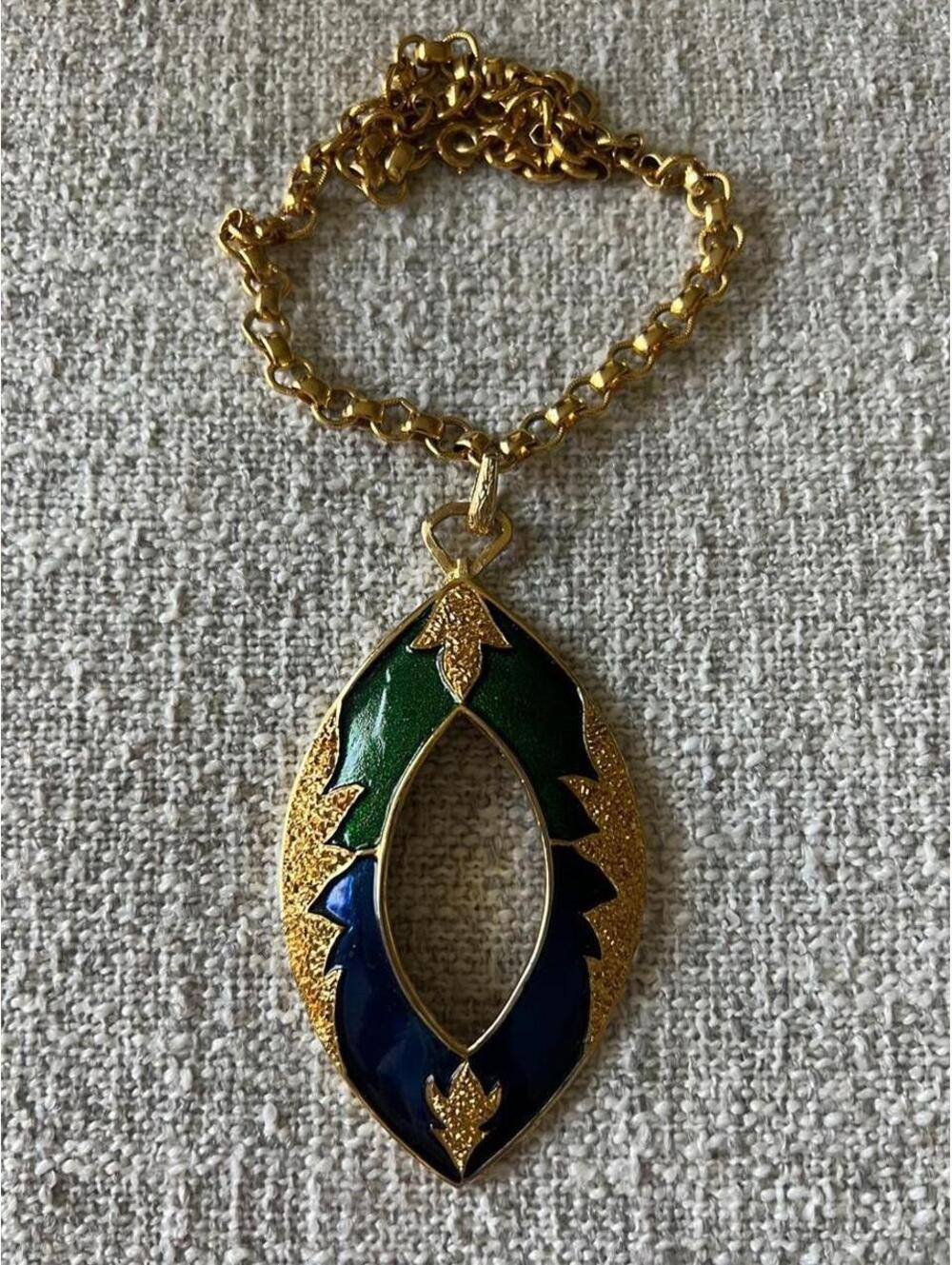 Teardrop Enameled Pendant Necklace